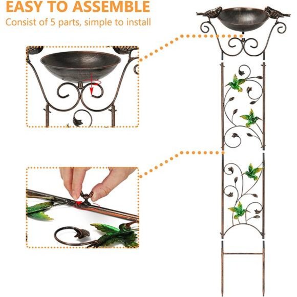 Garden Trellis Bird Bath Outdoor, 40 Inch Trellis Decorative with Hummingbirds - Picture 4 of 6